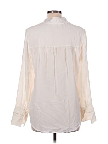 Ecru Long Sleeve Silk Top (view 2)