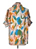 First Love 100% Polyester Tropical Orange Short Sleeve Blouse Size L - photo 2
