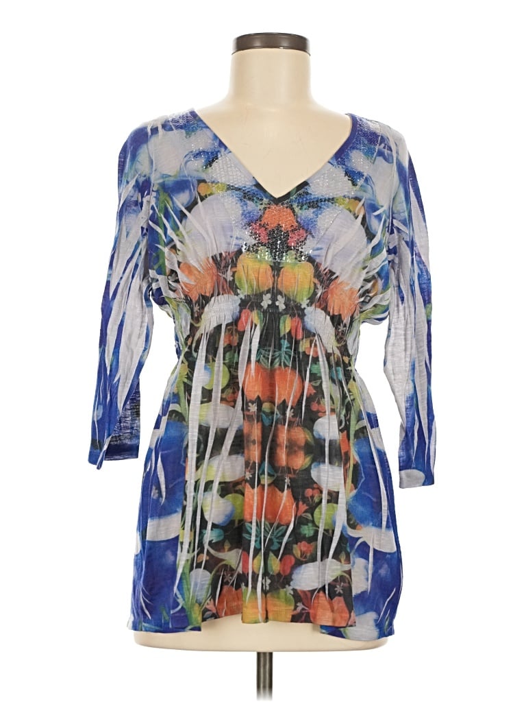 Pre-owned One World 3/4 Sleeve Blouse In Blue