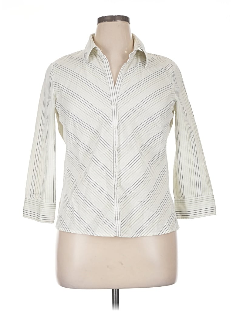 Pre-owned Worthington 3/4 Sleeve Button Down Shirt In Ivory