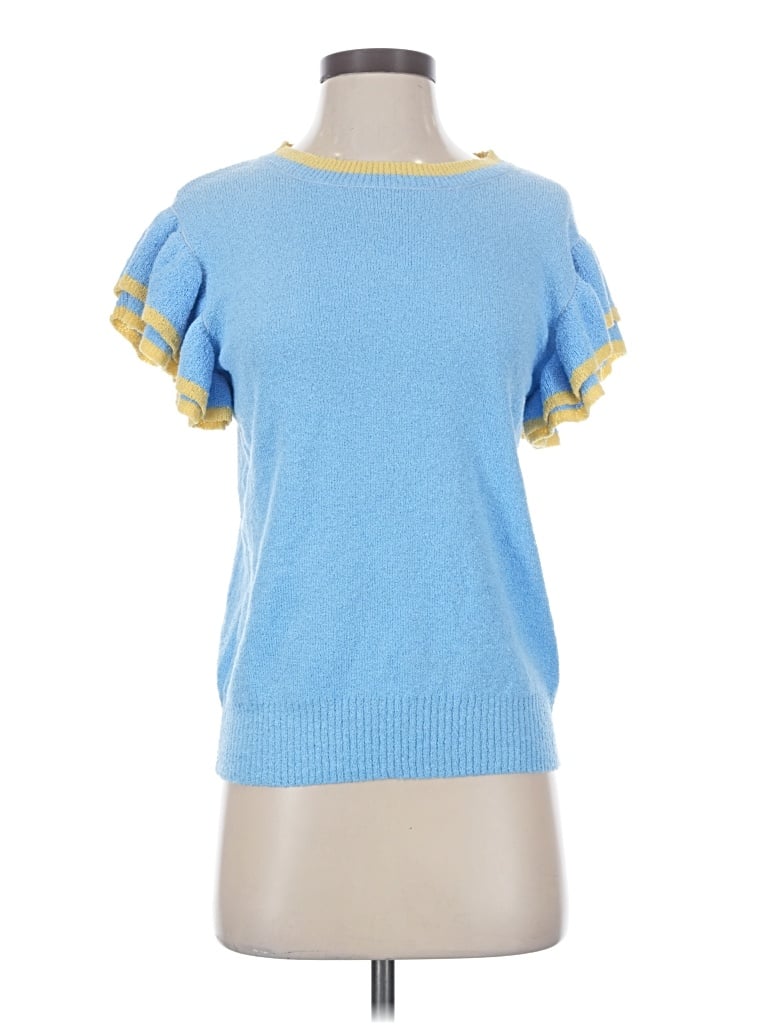 Pre-owned Anniewear Short Sleeve Top Blue Ruffles Neckline Tops