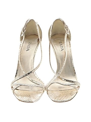 Prada Gold Metallic Snakeskin Embossed Leather Ankle Strap Stiletto (view 2)