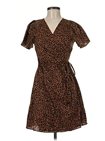 Madewell Flutter-Sleeve Wrap Mini Dress in Painted Leopard (view 1)