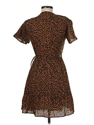 Madewell Flutter-Sleeve Wrap Mini Dress in Painted Leopard (view 2)