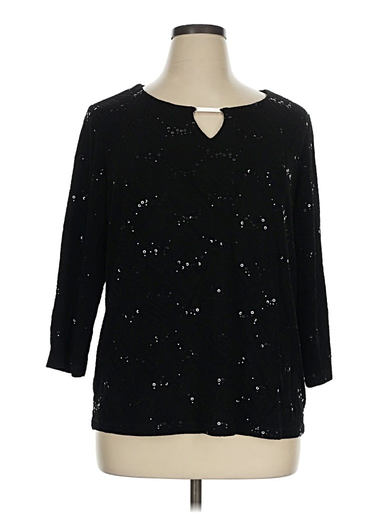 Pre-owned Jm Collection 3/4 Sleeve Top Black Keyhole Neckline Tops