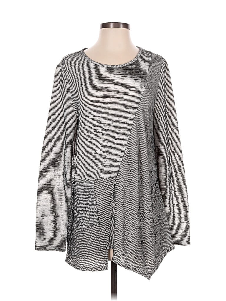Pre-owned Liv Long Sleeve Top Gray Crew Neck Tops