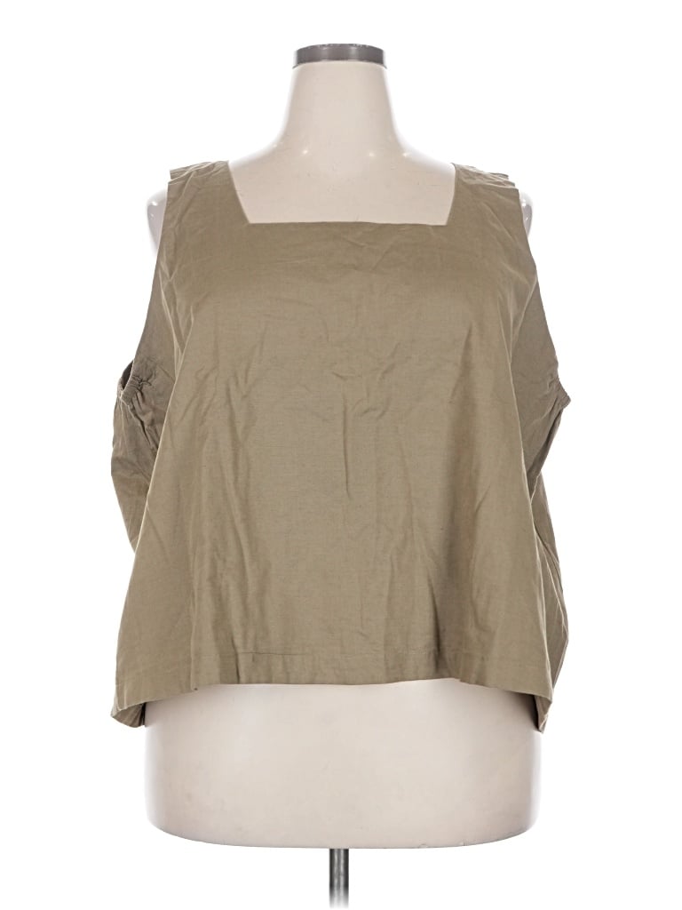Pre-owned Pact 3/4 Sleeve Top Tan Square Neckline Tops