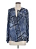 Parker 100% Silk Aztec Or Tribal Print Jacquard Blue Long Sleeve Silk Top Size M - photo 1