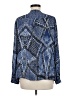 Parker 100% Silk Aztec Or Tribal Print Jacquard Blue Long Sleeve Silk Top Size M - photo 2