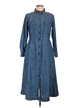 ann taylor loft denim dress Navy Floral Embroidered Long Sleeve Back yoke. Loft Belted Seamed Denim Midi