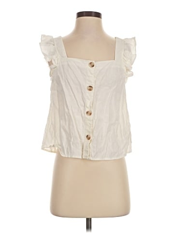Madewell Linen-Blend Ruffle-Strap Button-Up Tank Top (view 1)