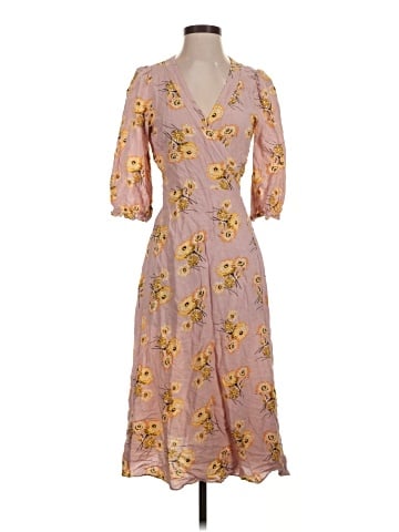 Madewell Linen-Blend Ruffle-Cuff Wrap Dress in Dutch Dandelions (view 1)