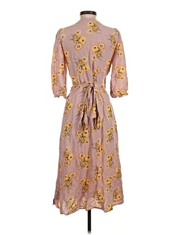 Madewell Linen-Blend Ruffle-Cuff Wrap Dress in Dutch Dandelions (view 2)