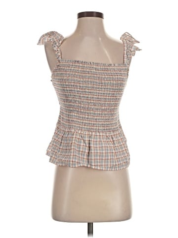 Madewell Seersucker Lucie Smocked Peplum Top in Rainbow Plaid (view 1)