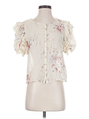LoveShackFancy Short Sleeve Silk Top (view 1)