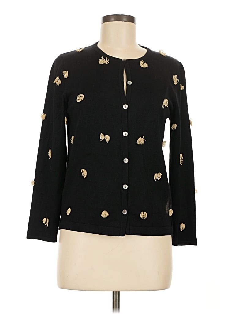 Pre-owned Doncaster Collection Silk Cardigan Sweater In Black