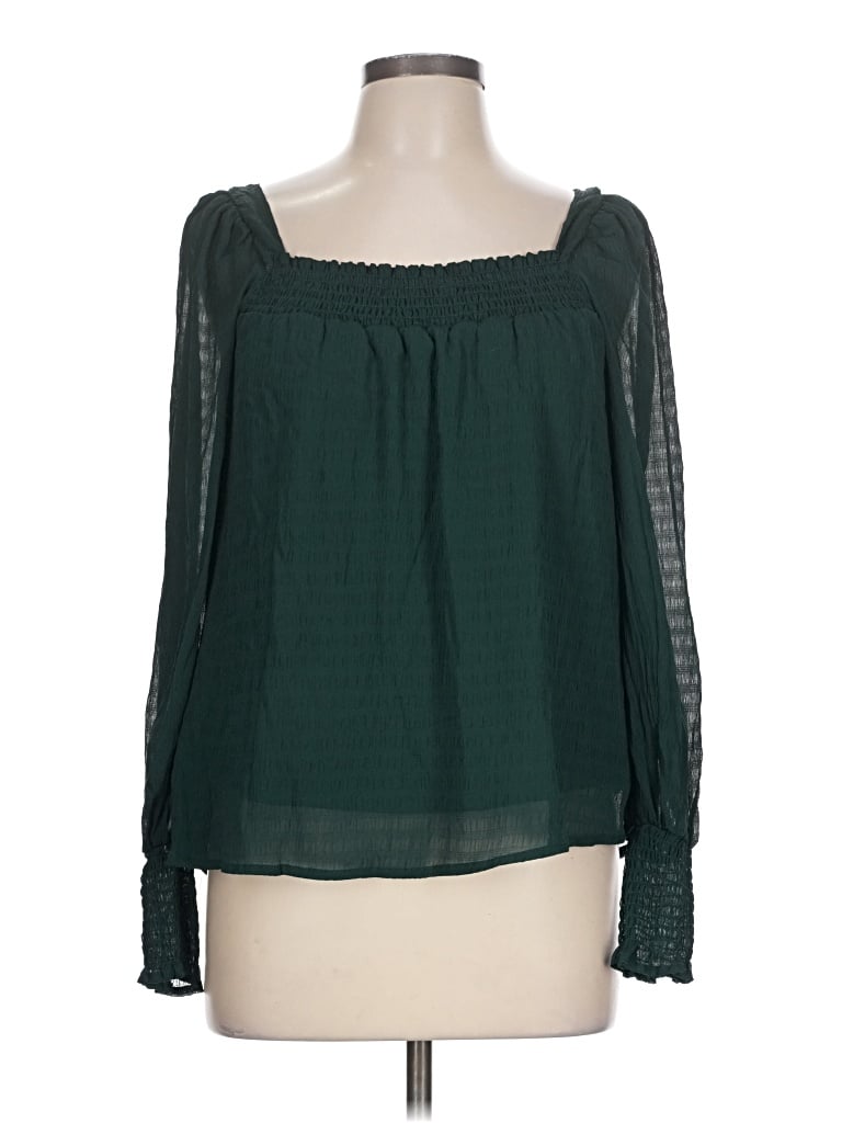 Pre-owned She + Sky Long Sleeve Blouse In Green