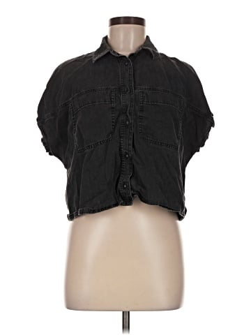 Madewell Denim Slanted-Yoke Crop Button-Up Shirt in Lunar Wash (view 1)