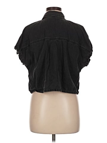 Madewell Denim Slanted-Yoke Crop Button-Up Shirt in Lunar Wash (view 2)