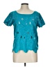 August Silk 100% Cotton Teal Short Sleeve Blouse Size L - photo 1