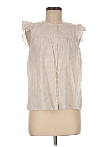 Madewell Ruffle-Sleeve Bib Top in Metallic Stripe (view 1)