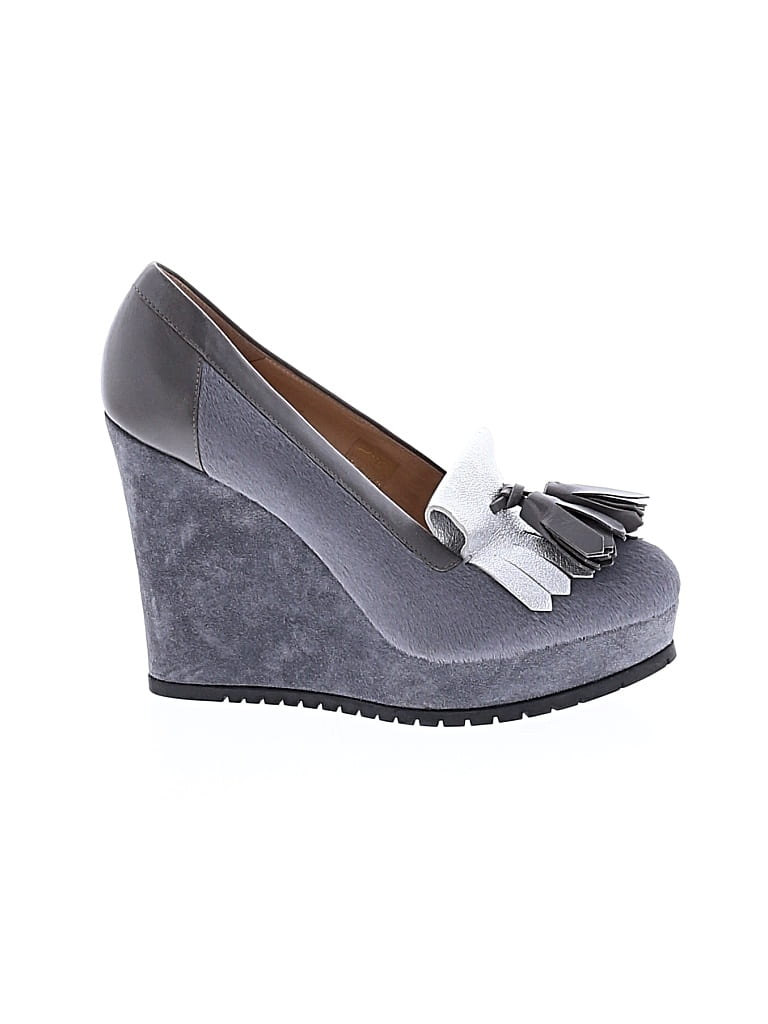 Pre-owned Longchamp Wedges In Gray