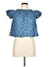 Lily White 100% Cotton Blue Short Sleeve Blouse Size L - photo 1