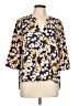 Cooper & Ella 100% Polyester Floral Yellow 3/4 Sleeve Blouse Size Lg (3) - photo 1