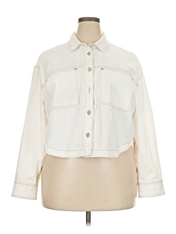 Madewell Denim Long-Sleeve Crop Shirt in Tile White (view 1)