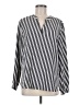 Anne Klein 100% Polyester Stripes Silver Long Sleeve Blouse Size M - photo 1