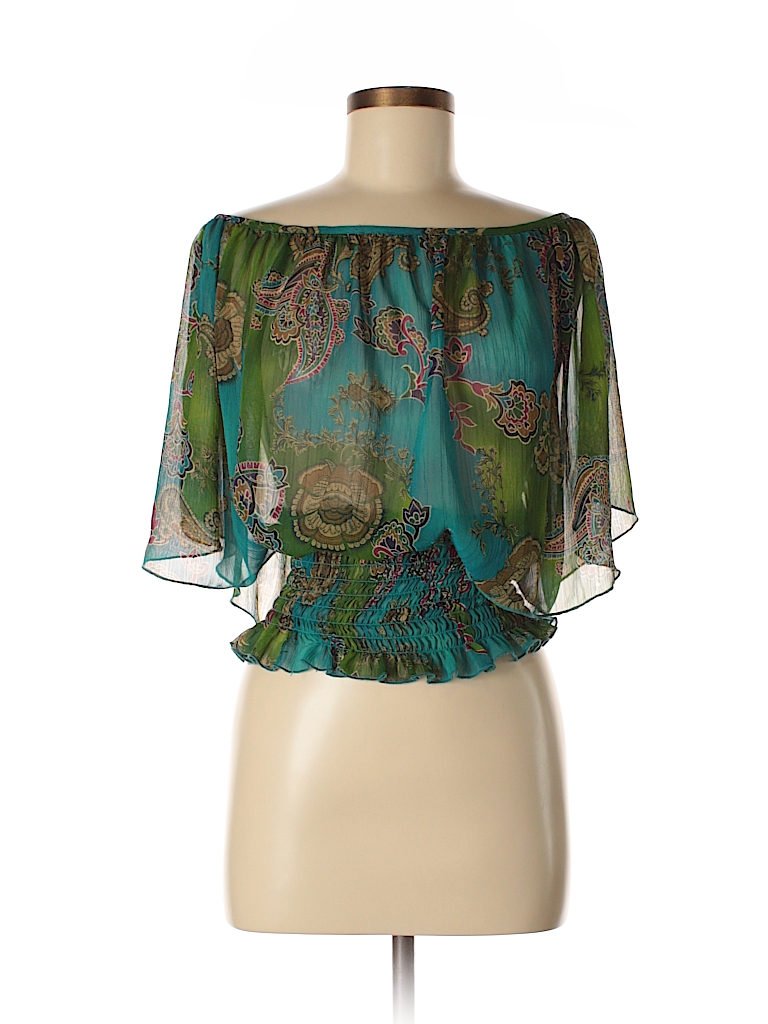 Poetry Clothing 100 Polyester Paisley Dark Green Short Sleeve Blouse