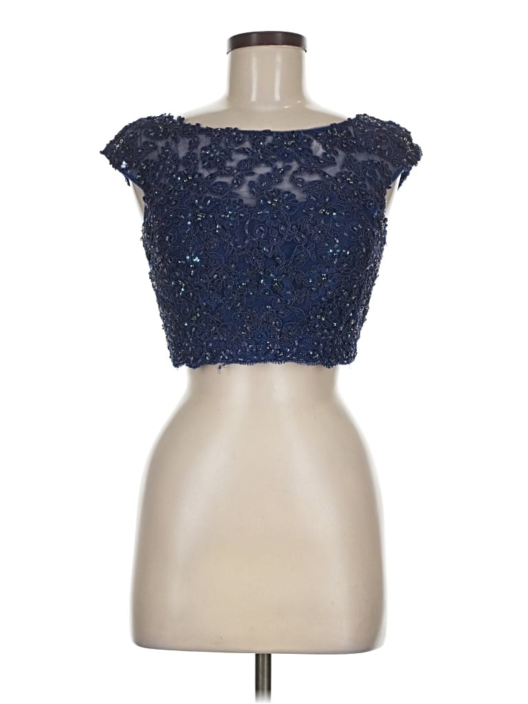 Pre-owned Sherri Hill Sleeveless Top Blue Strapless Neckline Tops
