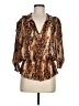 Parker 100% Silk Animal Print Brown 3/4 Sleeve Silk Top Size M - photo 1