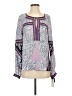 Hale Bob 100% Silk Floral Aztec Or Tribal Print Color Block Paisley Purple Long Sleeve Blouse Size S - photo 1