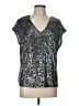 CeCe Metallic Silver Short Sleeve Blouse Size L - photo 1