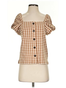 Madewell Gingham Jacquard Square-Neck Puff-Sleeve Top