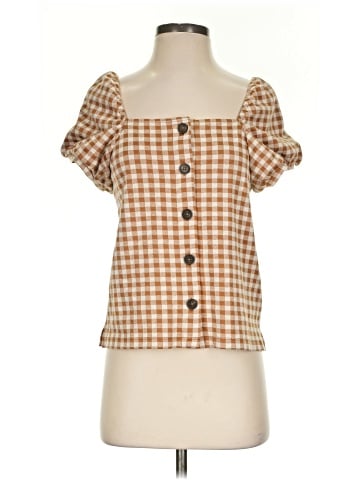 Madewell Gingham Jacquard Square-Neck Puff-Sleeve Top (view 1)