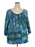 Basic Editions 100% Cotton Blue Teal 3/4 Sleeve Blouse Size XXL (estimated) - photo 1