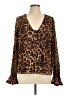 Milly 100% Polyester Animal Print Brown Long Sleeve Blouse Size L - photo 1