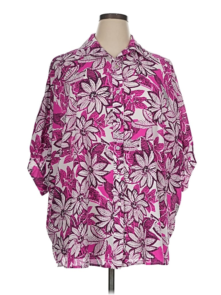 Pre-owned Adrienne 3/4 Sleeve Button Down Shirt In Pink