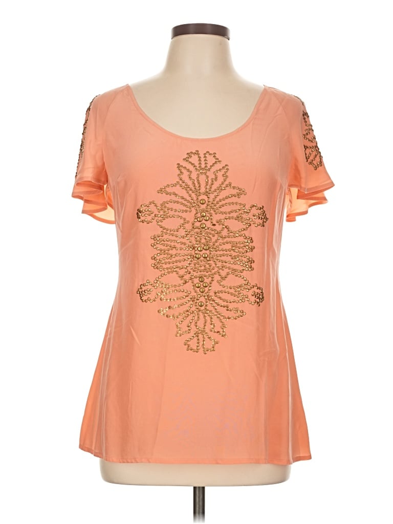 Pre-owned Tracy Reese Short Sleeve Top Orange Sweetheart Neckline Tops