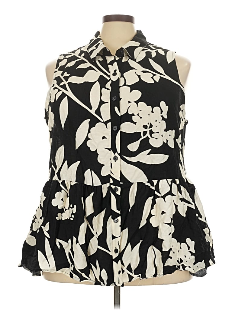 Pre-owned Kaktus Short Sleeve Blouse In Black