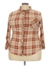 No Comment Plaid Brown Long Sleeve Blouse Size 2X - photo 1
