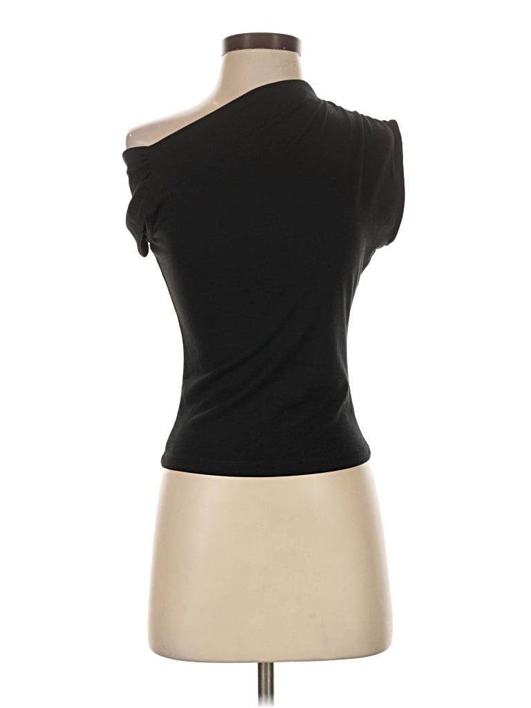 Pre-owned Lea & Viola Short Sleeve Top Black One Shoulder Neckline Tops