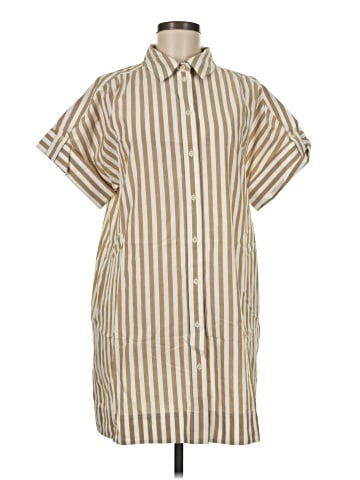 Madewell Collared Button-Front Mini Shirtdress in Stripe (view 1)