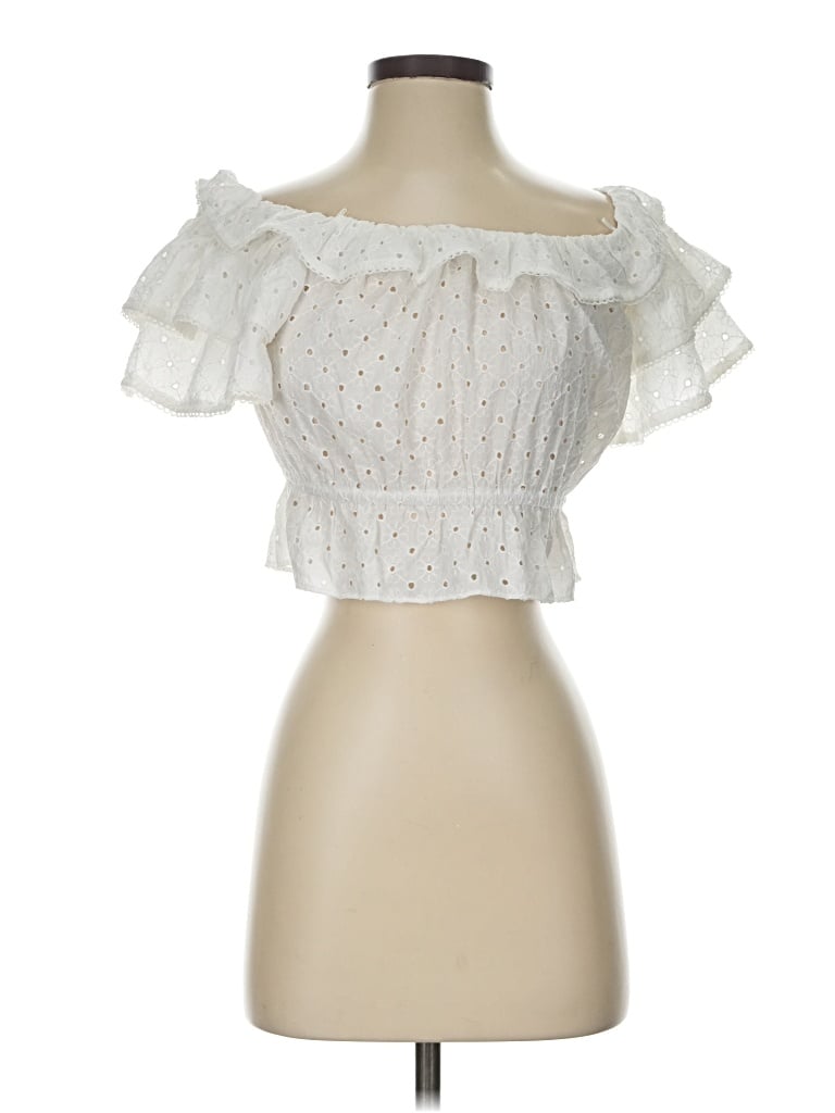 Pre-owned Lush Short Sleeve Blouse In White