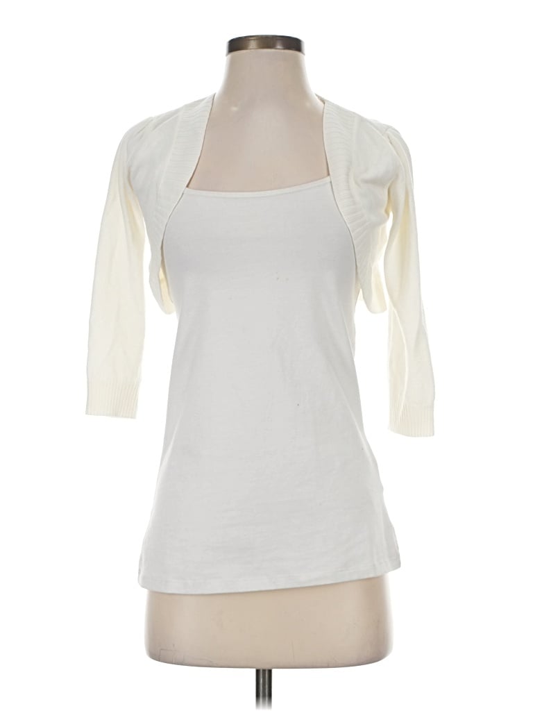 Pre-owned Finesse 3/4 Sleeve Top Ivory Square Neckline Tops