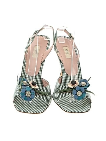 Prada Vintage Gingham Floral Appliqué Slingback Heels (view 2)