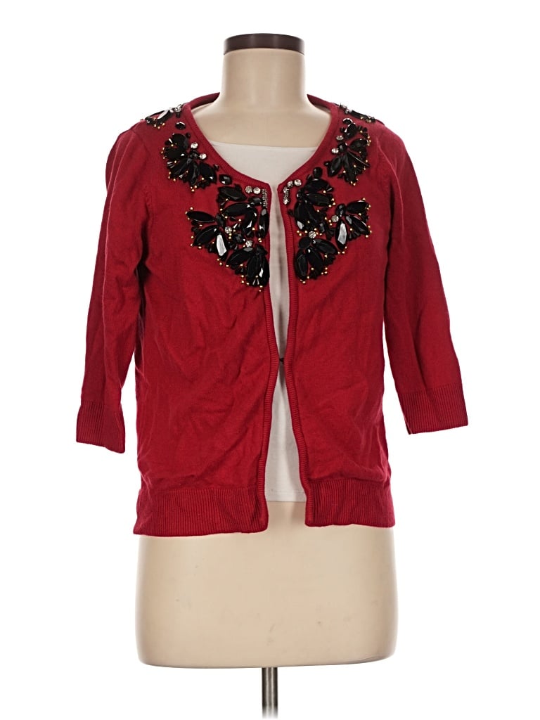 Pre-owned Boston Proper Cardigan Sweater In Red
