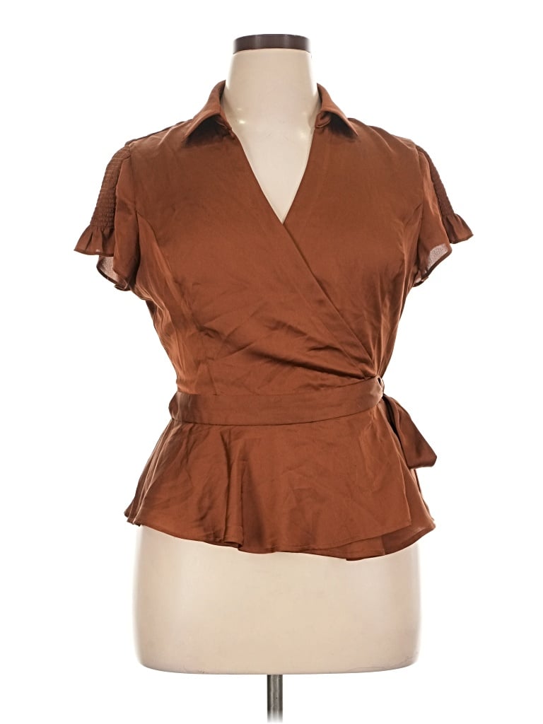 Pre-owned Guess Short Sleeve Blouse In Brown